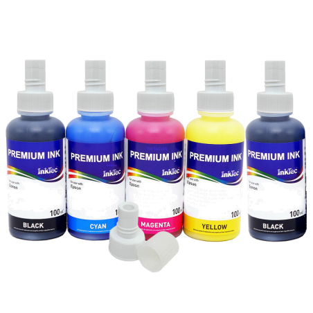 Encre Epson 105 et 106 pour Ecotank, 5 bouteilles avec 5 et 5 et fiches