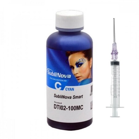 Sublinova Smart Sublinova Cyan Tinta InkTec, 100 ml de garrafa e seringa