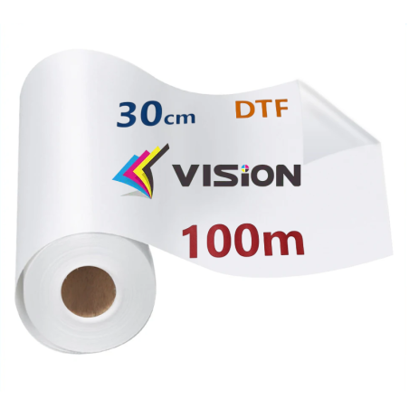 Filme de transferência DTF bobina 30 cm x 100 m, rolo PET destacável a quente Vision