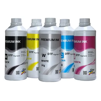 Encre DTF GlopInk, 5 bouteilles de 1 kg. Encre DTF Blanc et cmyk 2