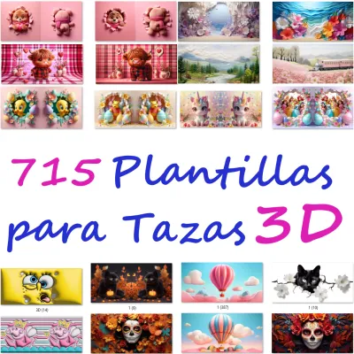 Paquete con 715 plantillas 3D y diseños 3D para tazas de sublimación