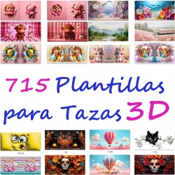 Paquete con 715 plantillas 3D y diseños 3D para tazas de sublimación