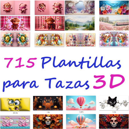 Forfait avec 715 modèles 3D et designs 3D pour les tasses de sublimation