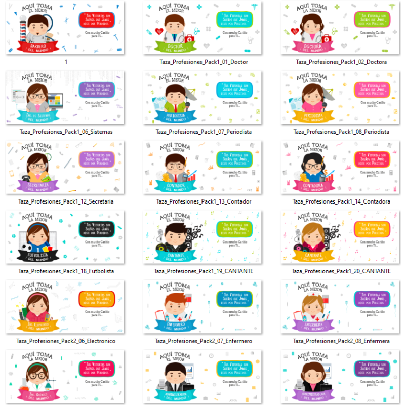 Plantillas para tazas de sublimación de profesiones