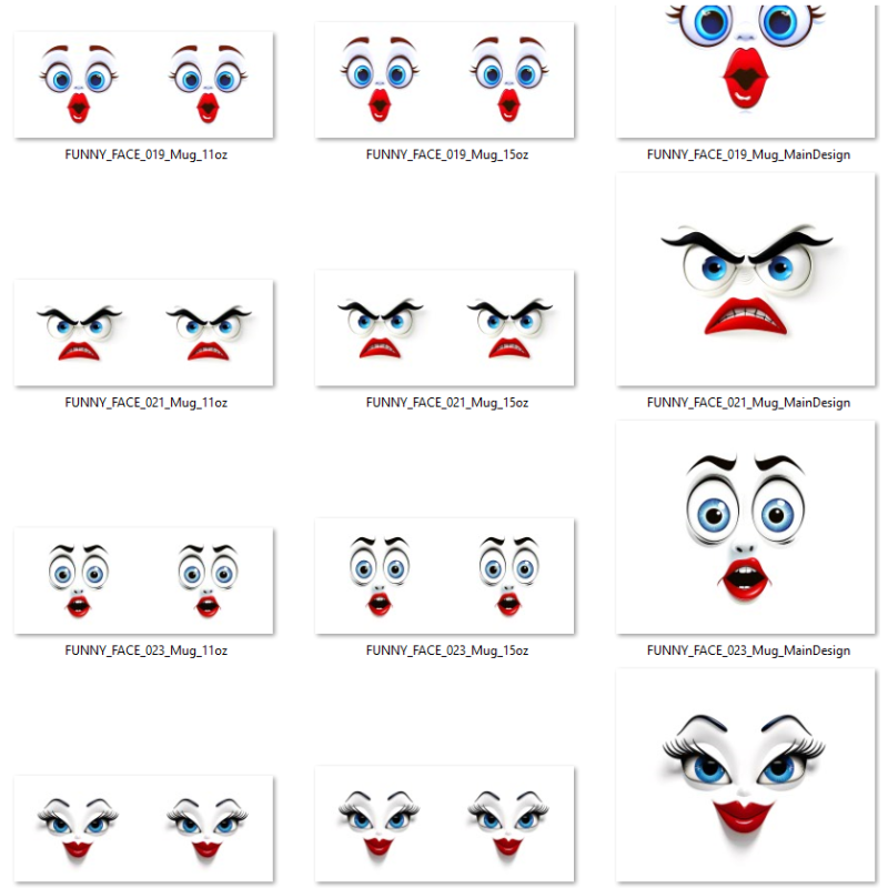 Modelos para sublimação de copos de rostos com emoções