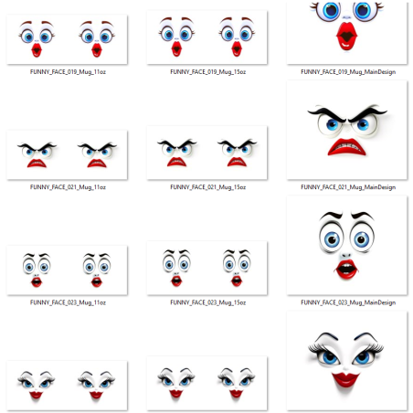 Plantillas para tazas de sublimación de caras con emociones