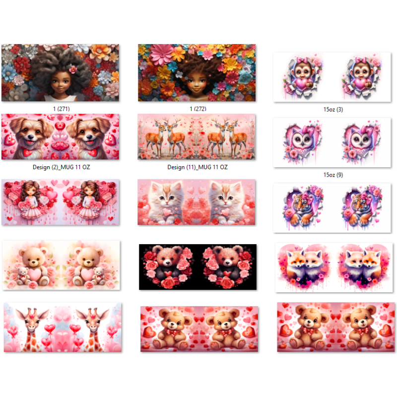 Modèles 3D et designs 3D pour les tasses de sublimation Saint Valentin et Journée de l'amitié