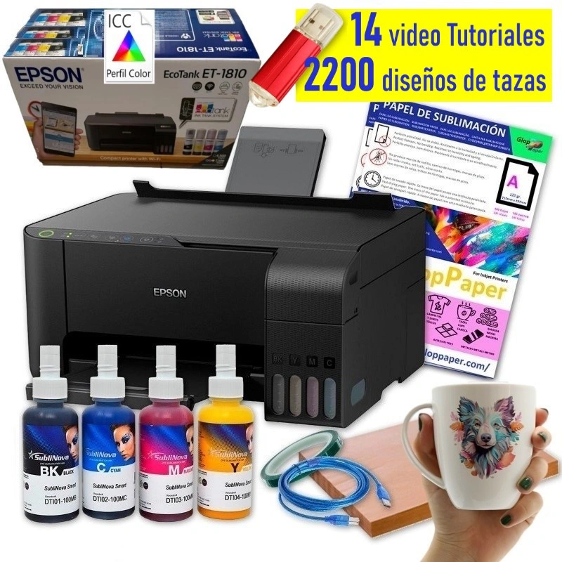 Impresora de sublimación Epson EcoTank A4 (sin escáner), perfil ICC y 2200 diseños para tazas Impresora de sublimación Epson EcoTank A4 (sin escáner), perfil ICC y 2200 diseños para tazas