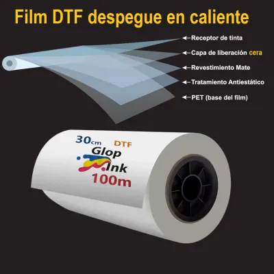 Filme de transferência DTF bobina 30 cm x 100 m, rolo PET destacável a quente GlopInk 2
