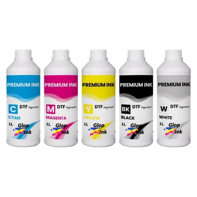 Encre DTF GlopInk, 5 bouteilles de 1 kg. Encre DTF Blanc et cmyk