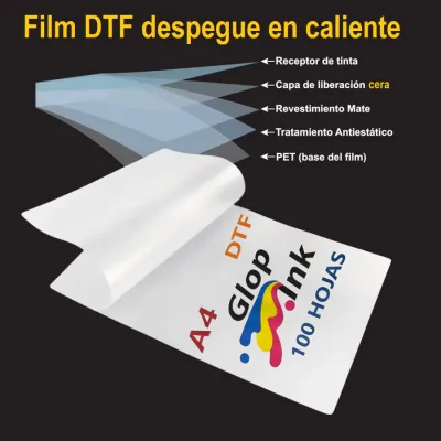Film transfert DTF A4, 100 feuilles PET à décoller à chaud GlopInk