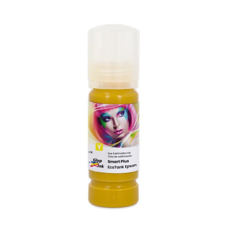 Tinta amarillo de sublimación Smart Plus de GlopInk, botella de 70 ml y tapón de recarga para EcoTank y SC