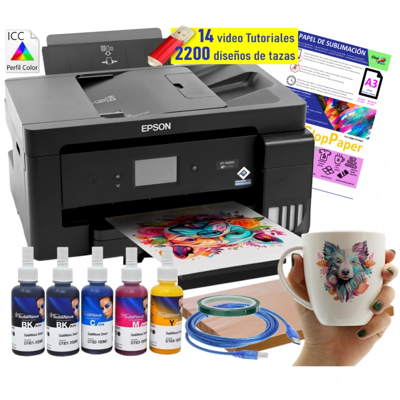 Impresora de sublimación A3 Epson EcoTank ET-15000, perfil ICC y 2200 diseños para tazas Impresora de sublimación A3 Epson EcoTank ET-15000, perfil ICC y 2200 diseños para tazas