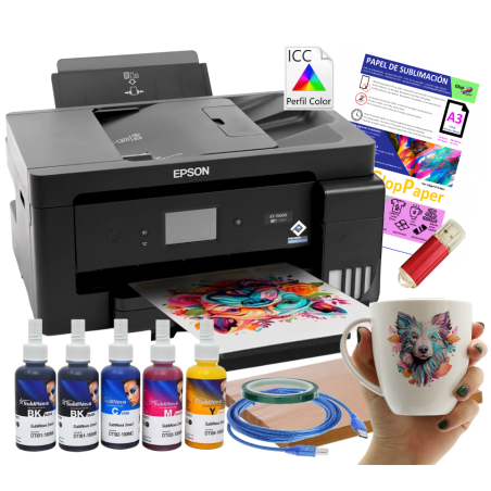 Impresora de sublimación A3 Epson EcoTank ET-15000, perfil ICC y 2200 diseños para tazas, con tinta SubliNova