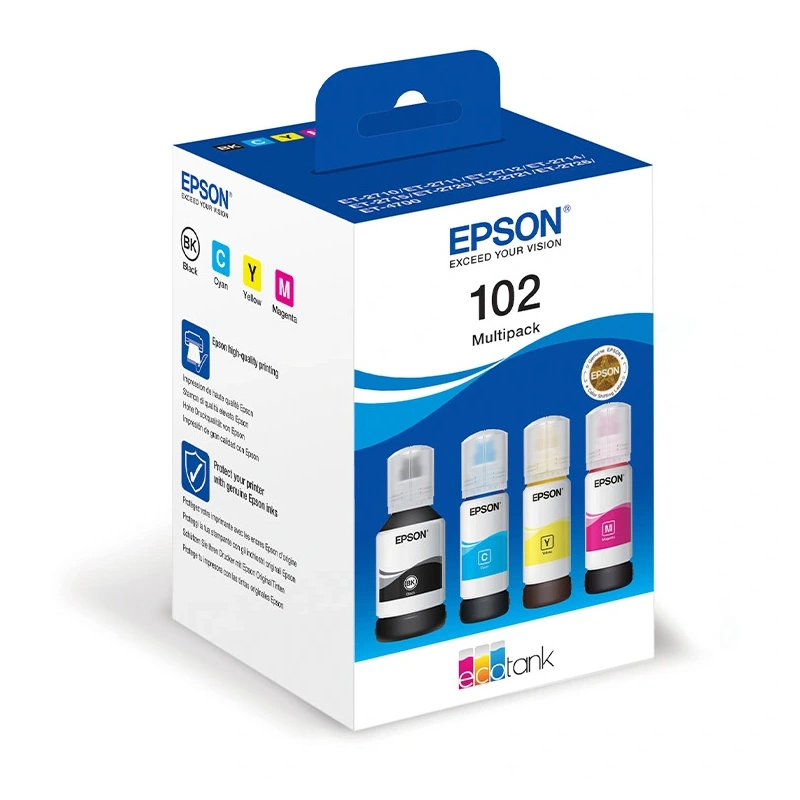 Tinta Epson 102 para EcoTank. Tinta original multipack de 4 botellas serie 102