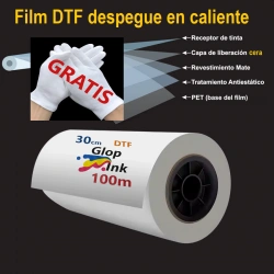 Film DTF bobina 30cm x 100m, rollo PET despegue en caliente GlopInk con guantes gratis