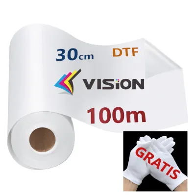 Filme de transferência DTF bobina 30 cm x 100 m, rolo PET destacável a quente Vision