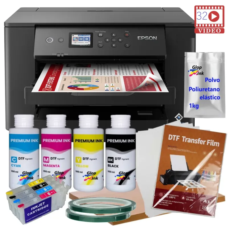 Impressora DTF4P A3 WF-7310 com cartucho recarregável e kit DTF