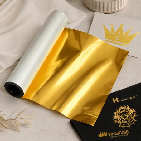 Filme DTF dourado em bobina de 30 cm x 10 m, Hanrun Paper