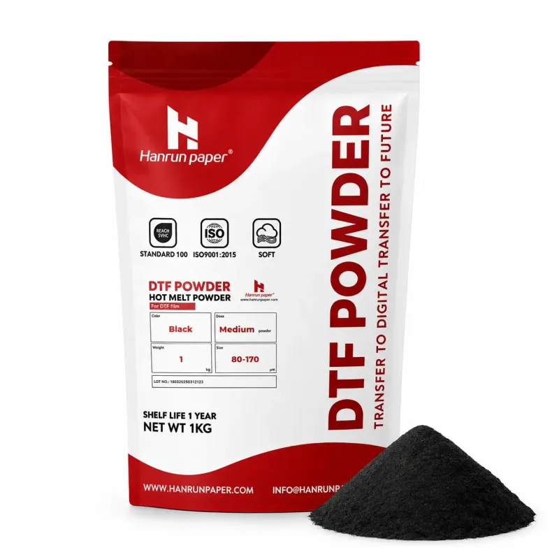 Polvo DTF negro termoadhesivo de poliuretano elástico, 1 kg, Hanrun paper
