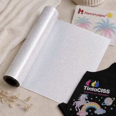 Filme DTF com purpurina/glitter em bobina de 30 cm x 10 m, Hanrun Paper