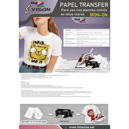 Papel transfer avery para camisetas algodon color blanco ink-jet din a4  pack de 5 hojas