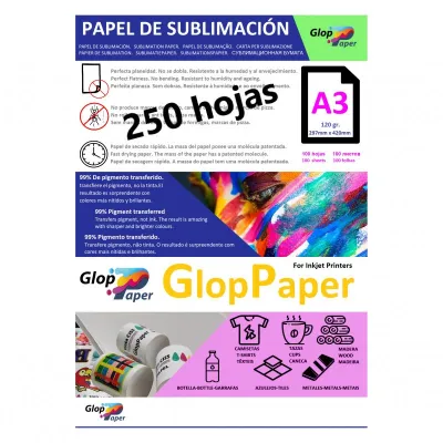 Papier de sublimation à séchage rapide GlopPaper 250 feuilles A3