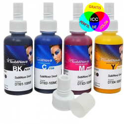 Tinta de sublimación SubliNova Smart InkTec, 4 botellas de 100 ml y 4 tapones para EcoTank y SC. Perfil ICC gratis